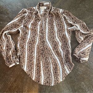 Michael Kors Brown & Cream Striped Casual Button-Down Shirt